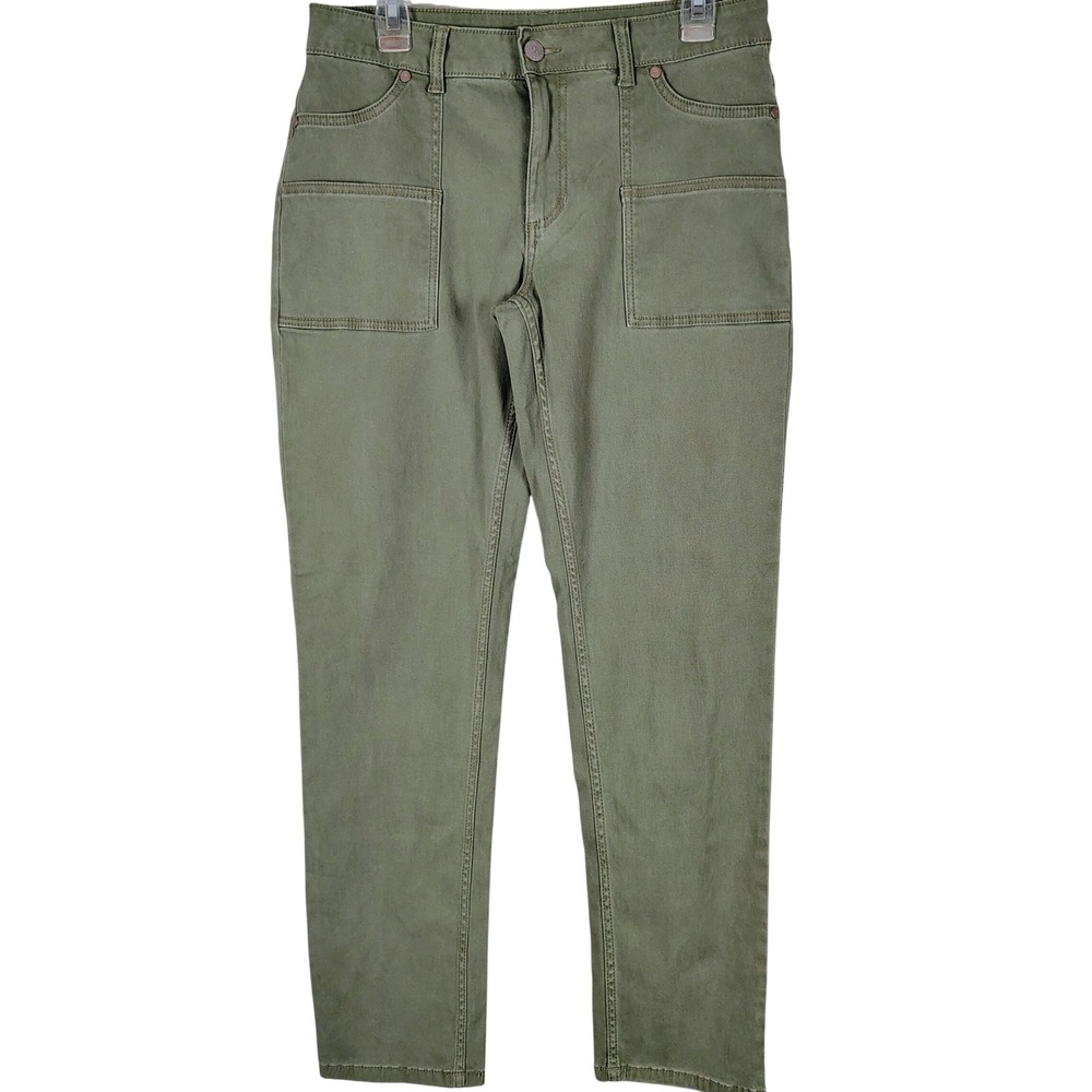 Bit & Bridle Olive Green Utility Patch Pocket Pants Slim Straight Size 10
